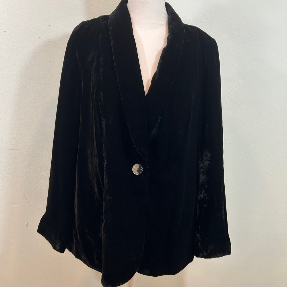J. Jill Elegant Black Velvet Silk Blend Blazer Jacket Small Classic Goth Fairy